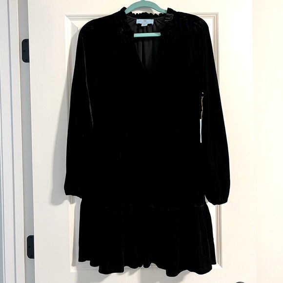 NWT CeCe Black Velvet Long Sleeve Babydoll Dress - Picture 4 of 4